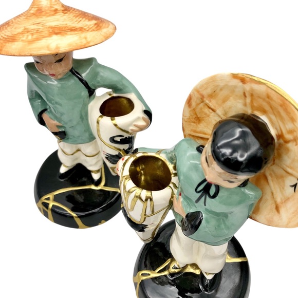 Vilas Asian Statuette Pair Kintsugi Repaired Gold Crack Art Growth Gift MCM - Picture 3 of 16